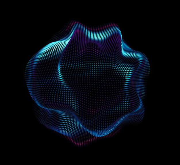 Abstract vector colorful mesh on dark background. Futuristic style card. Elegant background for business presentations. Corrupted point sphere. Chaos aesthetics