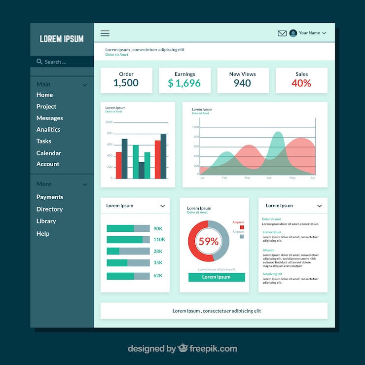 Gratis Vektor admin dashboard panel with flat design