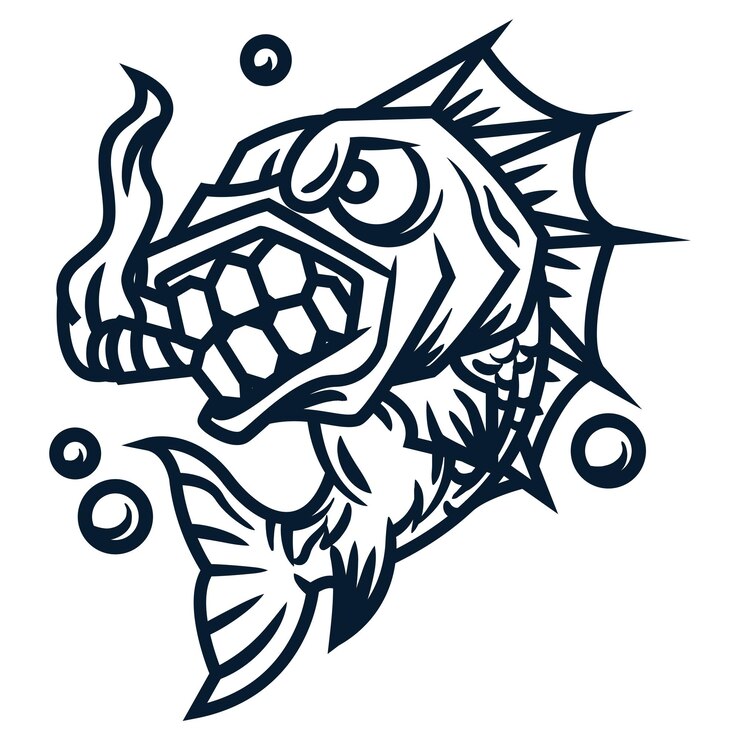 Angry fish line art vector illustration