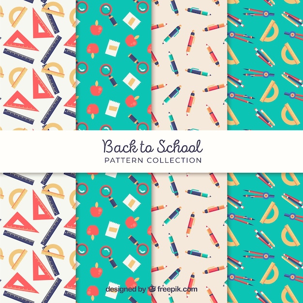 back to school patterns collection with different elements