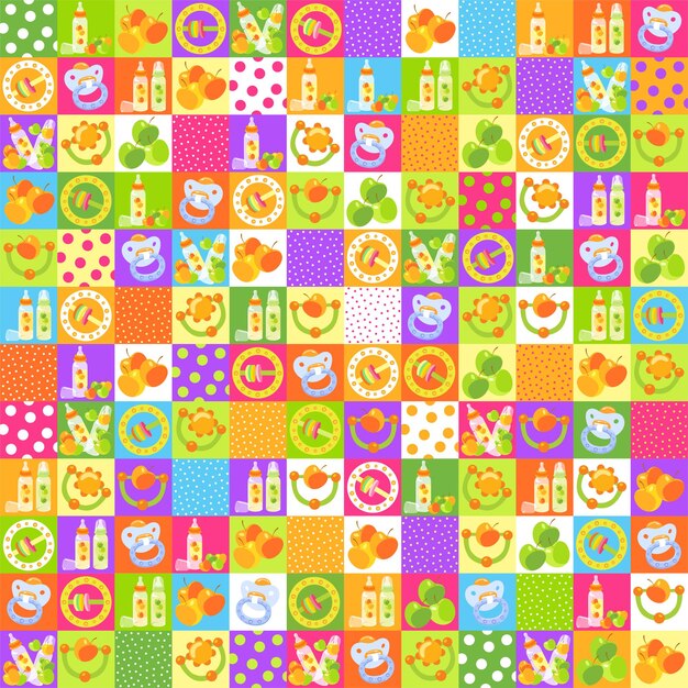 Background with rattles and bottles