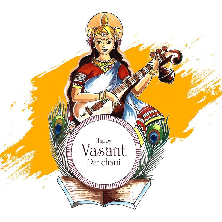 Gratis Vektor beautiful indian festival vasant panchami on indian god saraswati maa religious background