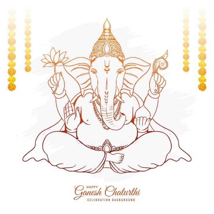 Gratis Vektor beautiful sketch art ganesh chaturthi card design