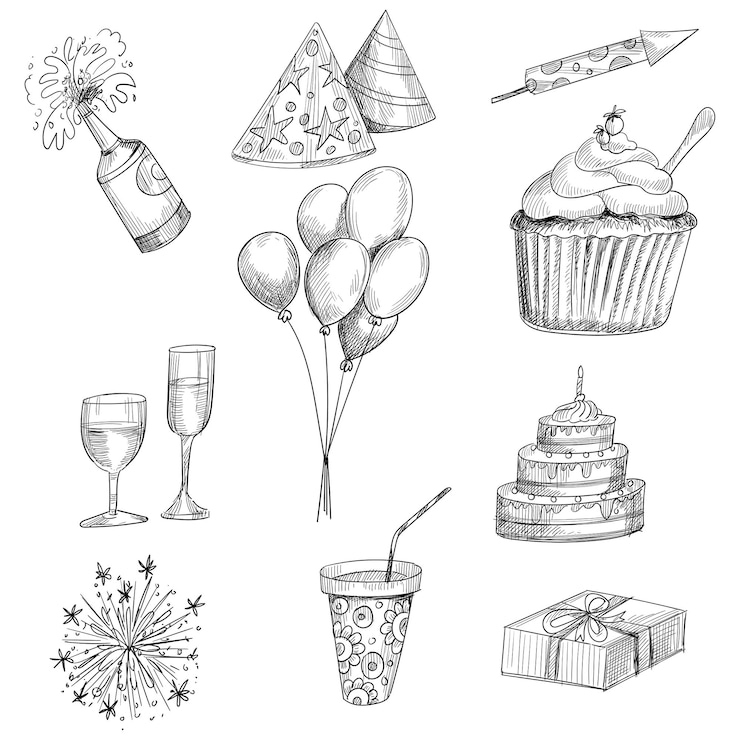 Gratis Vektor beautiful sketches on the theme of the birthday party design