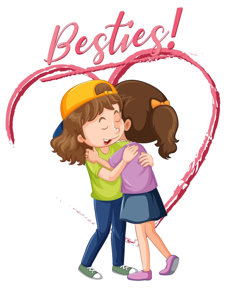 Gratis Vektor best friend girls cartoon character with besties lettering