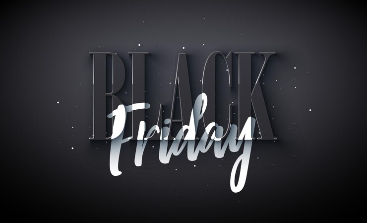 Gratis Vektor black friday-salgsillustrasjon med fremragende 3d-bokstaver på mørk bakgrunn