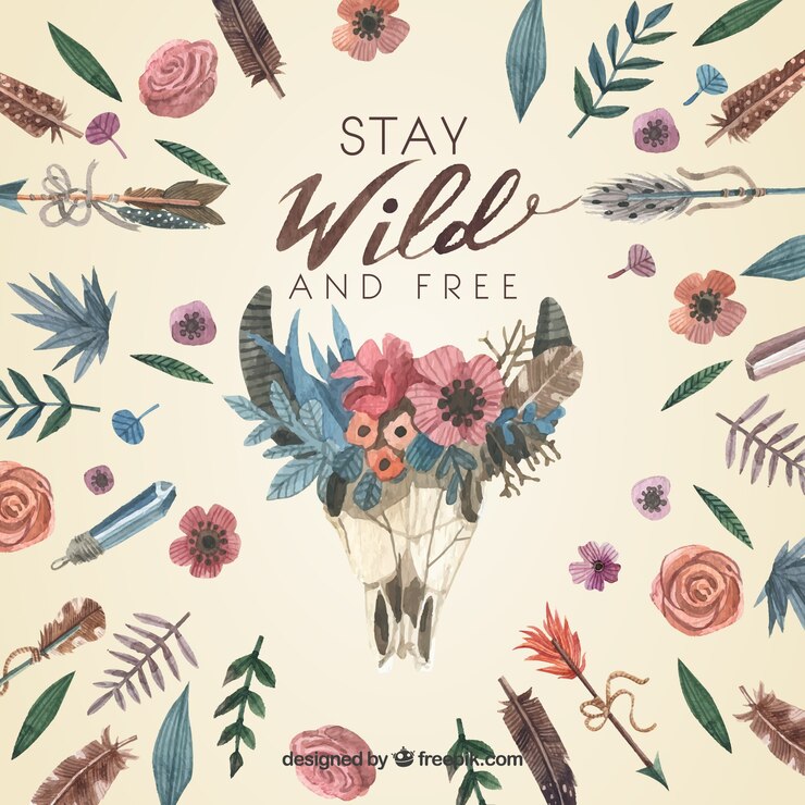 Gratis Vektor boho background with hippie elements