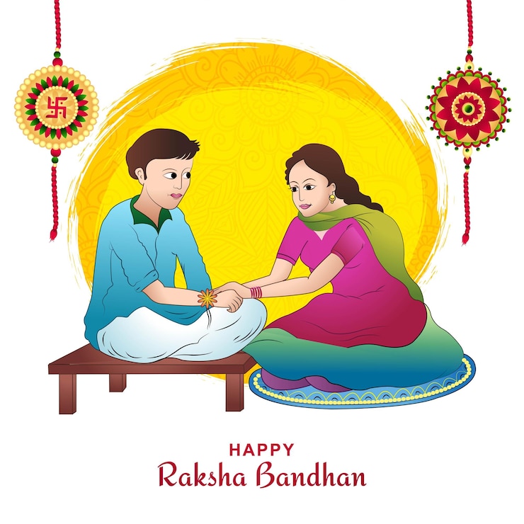 Gratis Vektor brother and sister of raksha bandhan rakhi festival card celebration design