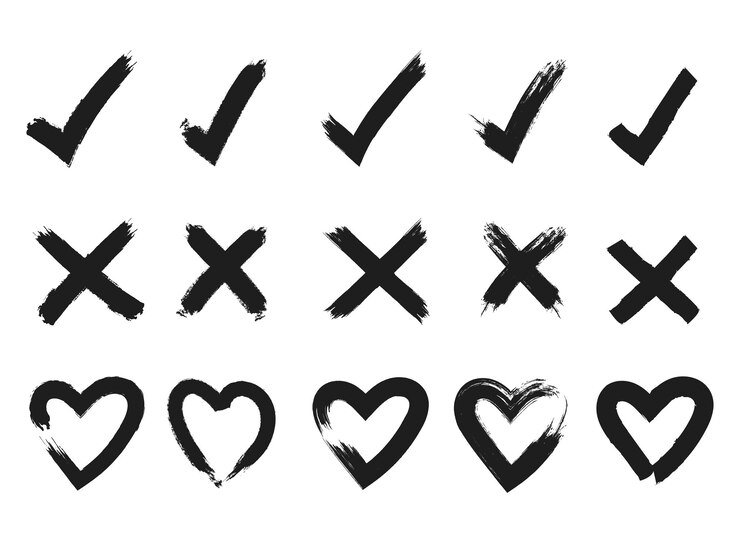 Gratis Vektor brush stroke check cross and hearts