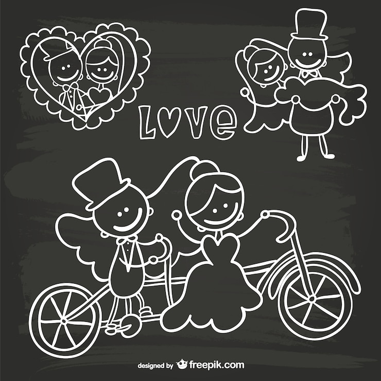 Gratis Vektor cartoon wedding invitation blackboard doodle