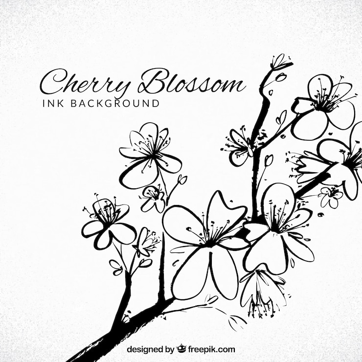 Gratis Vektor cherry blossom background with ink stroke