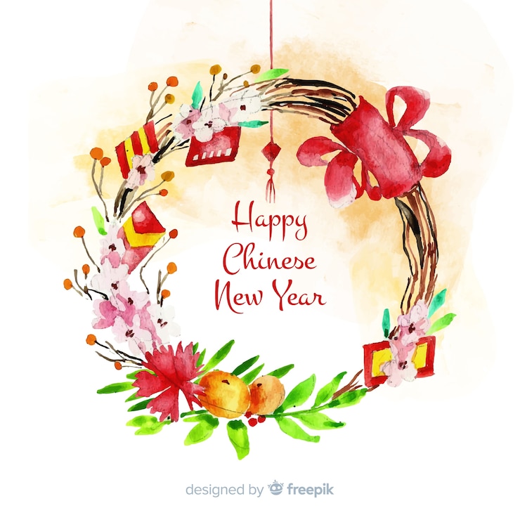 Gratis Vektor chinese new year with flowers