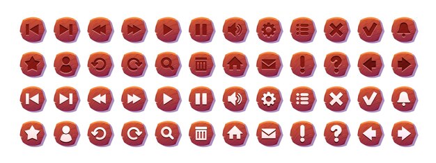 Circle buttons with wooden texture and icons