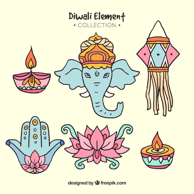 Gratis Vektor classic diwali elements
