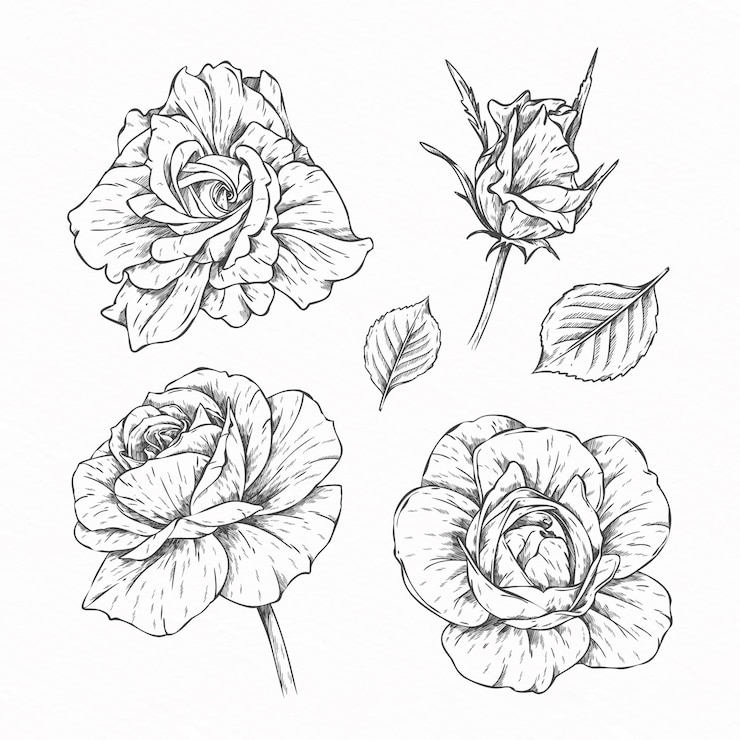 Gratis Vektor collection of hand drawn flowers and leaves