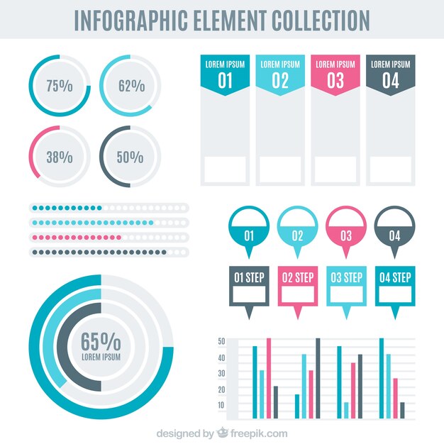 collection of useful infographic elements in pastel colors