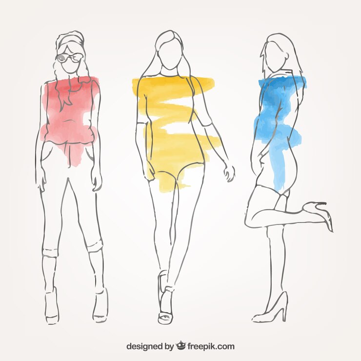 Gratis Vektor colorful sketches of fashion models