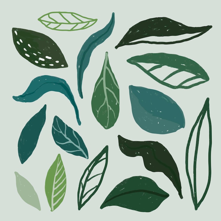 Gratis Vektor cute hand drawn leaf set vector