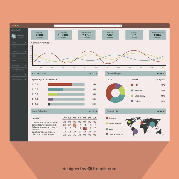 Gratis Vektor dashboard admin panel with flat design