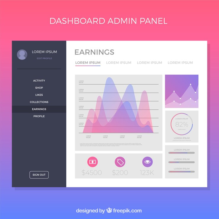 Gratis Vektor dashboard admin panel with gradient style