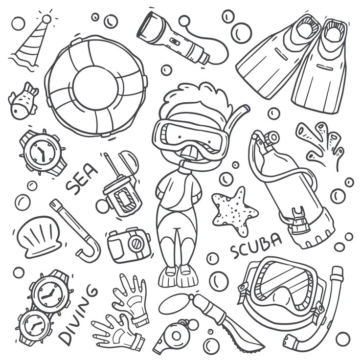 Diving cartoon vector doodles illustration