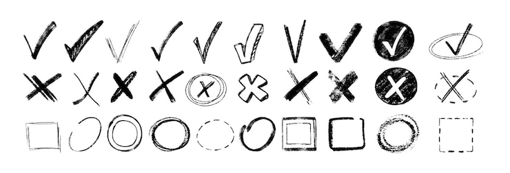 Gratis Vektor doodle chalk pencil check marks charcoal checklist icons and crayon tick signs