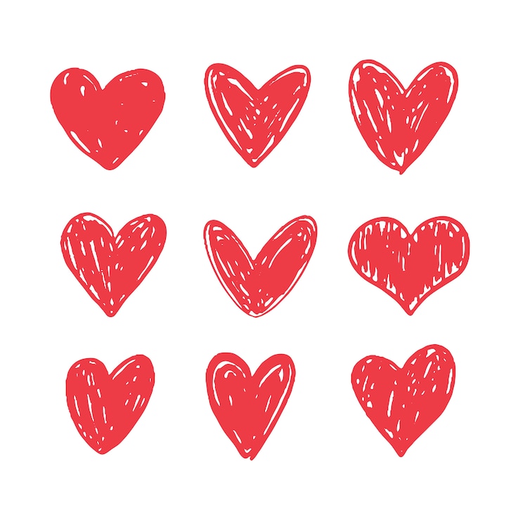Gratis Vektor doodle heart collection