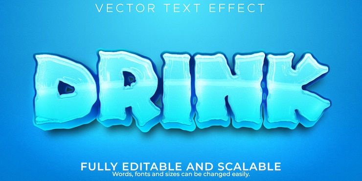 Gratis Vektor editable text effect water, 3d aqua and drink font style