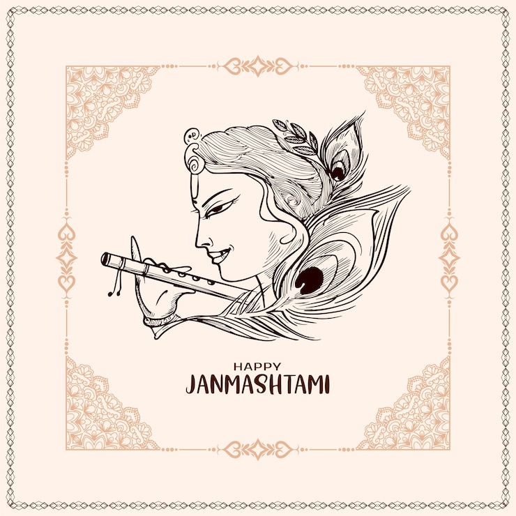 Gratis Vektor elegant happy janmashtami indian traditional festival celebration card