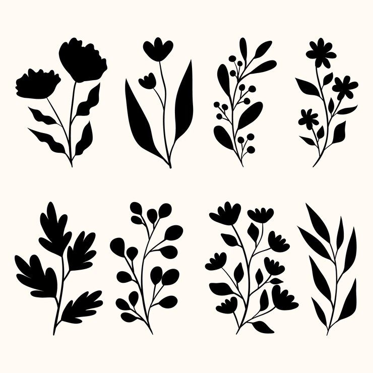 Gratis Vektor flat design flower silhouettes illustration