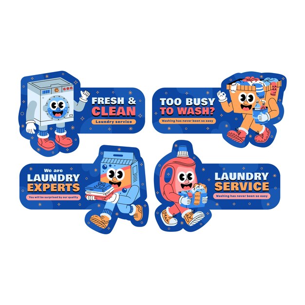 Flat design laundry service labels  template