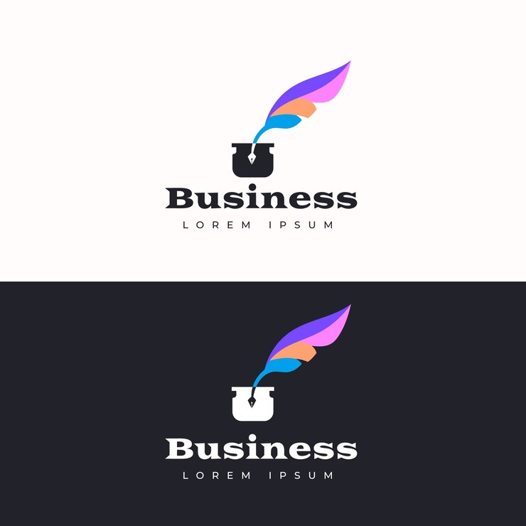 Gratis Vektor flat design quill pen logo with tagline