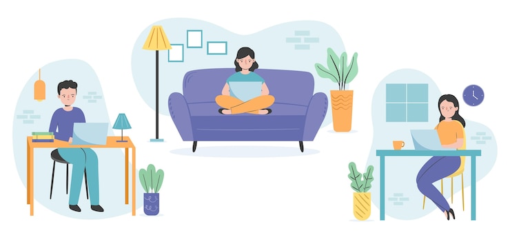 Gratis Vektor flat-hand drawn remote working scenes