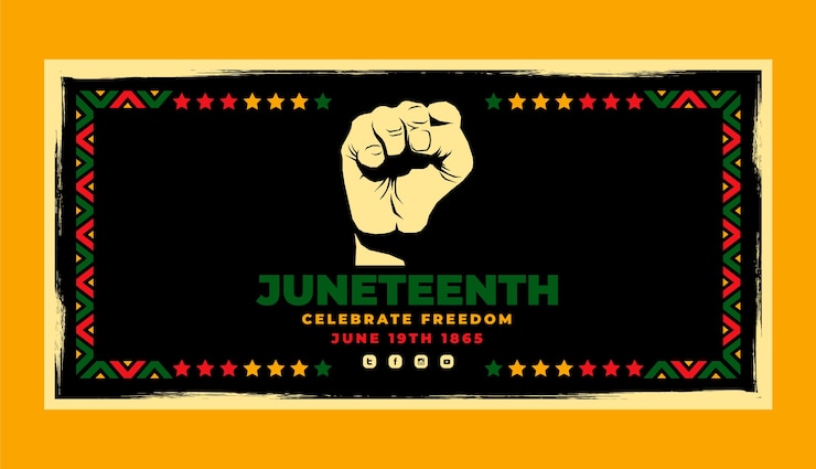 Gratis Vektor flat happy juneteenth horizontal banner template