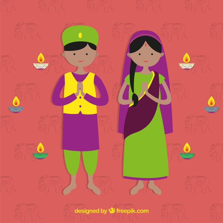 Gratis Vektor flat indian couple