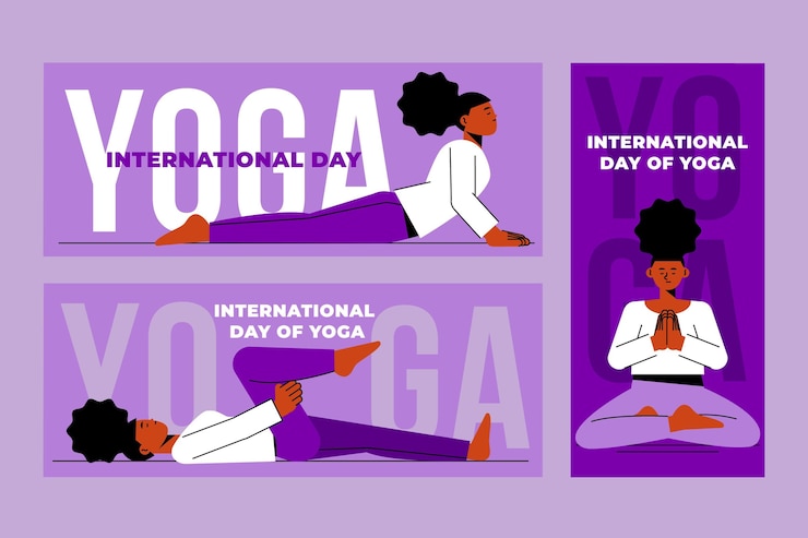Gratis Vektor flat internasjonal yoga dag banner sett