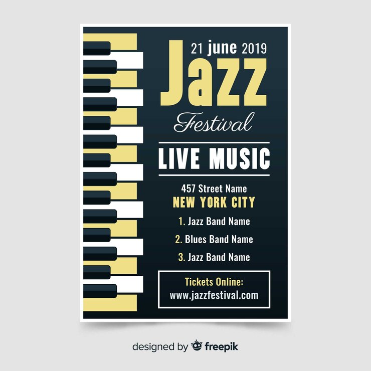 Gratis Vektor flat international jazz day poster template