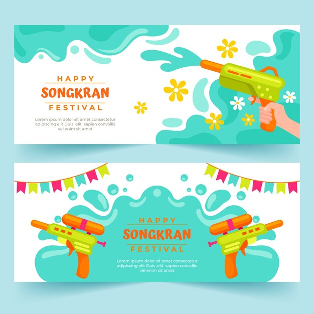 flat songkran horizontal banners set