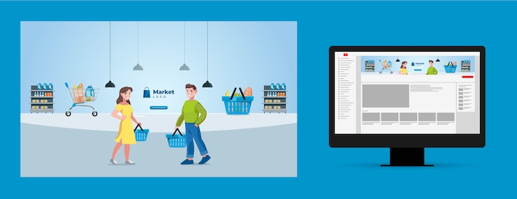 Gratis Vektor flat supermarket youtube channel art
