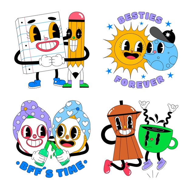 food stickers set in acid style