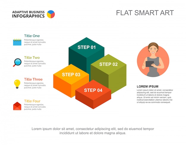 Four steps list process chart template for presentation. Business data. Diagram, graphic