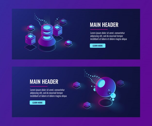 futuristic abstract objects, banner template, server room, laboratorydata science concept