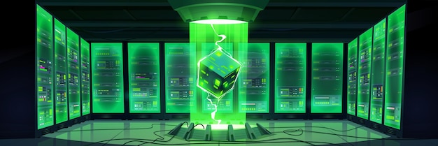 futuristic data center interior or server room