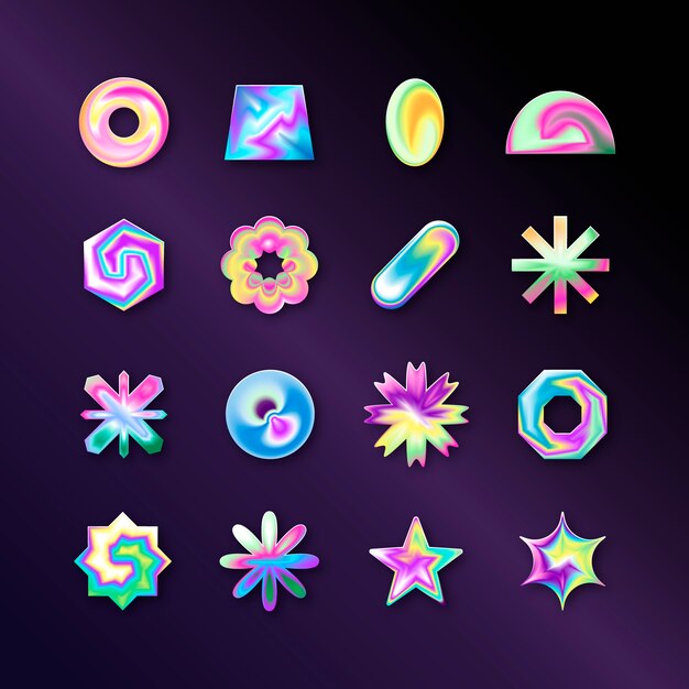 Gradient blurred y2k elements collection
