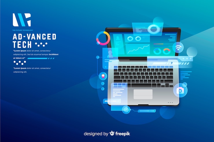 Gratis Vektor gradient top view laptop background