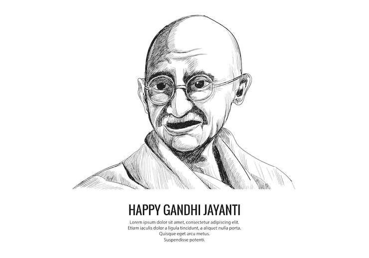 Gratis Vektor hand draw mahatma gandhi sketch for gandhi jayanti