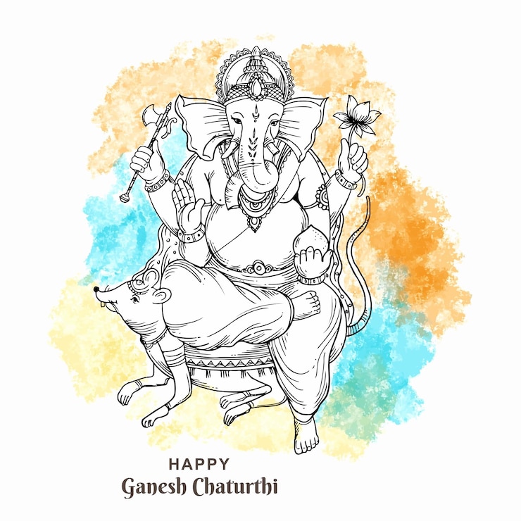 Gratis Vektor hand draw sketch art ganesh chaturthi celebration card design