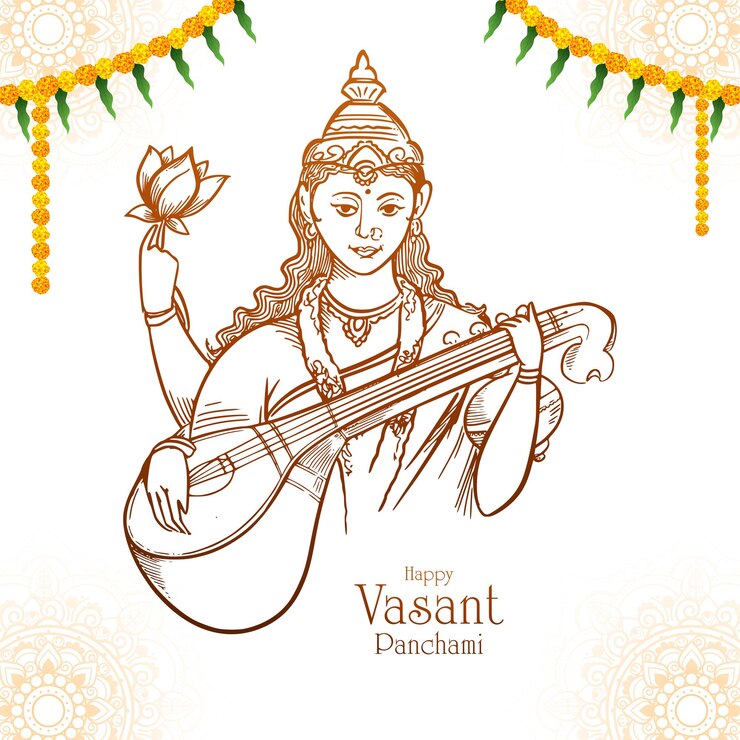 Gratis Vektor hand draw sketch vasant panchami card background