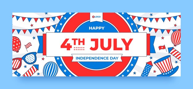 hand drawn 4th of july social media cover template