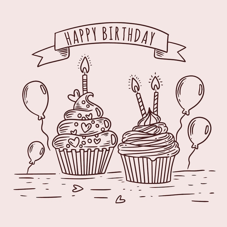 Gratis Vektor hand drawn  birthday cake outline illustration